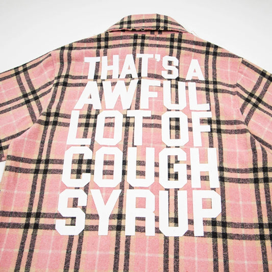 American Trend That'S a Awful Lot of Cough Syrup Short Sleeve Shirt Streetwear Distressed Flannel Pink Plaid Shirt Tops
