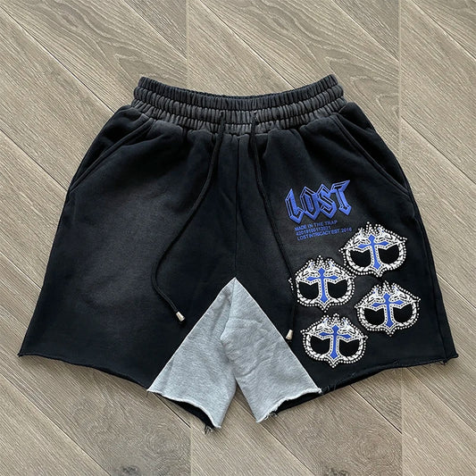 Fashion Rhinestone Mitt Shorts Hot Diamond Casual Short Sleeve