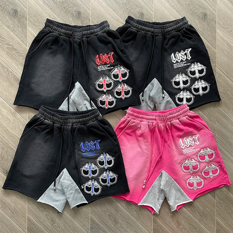 Fashion Rhinestone Mitt Shorts Hot Diamond Casual Short Sleeve