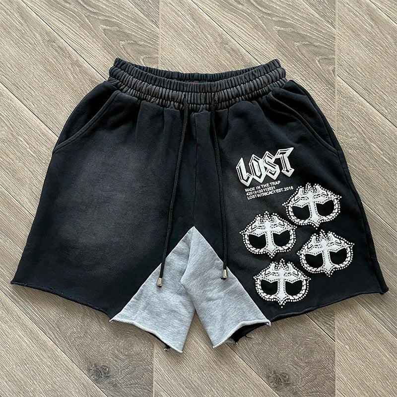 Fashion Rhinestone Mitt Shorts Hot Diamond Casual Short Sleeve