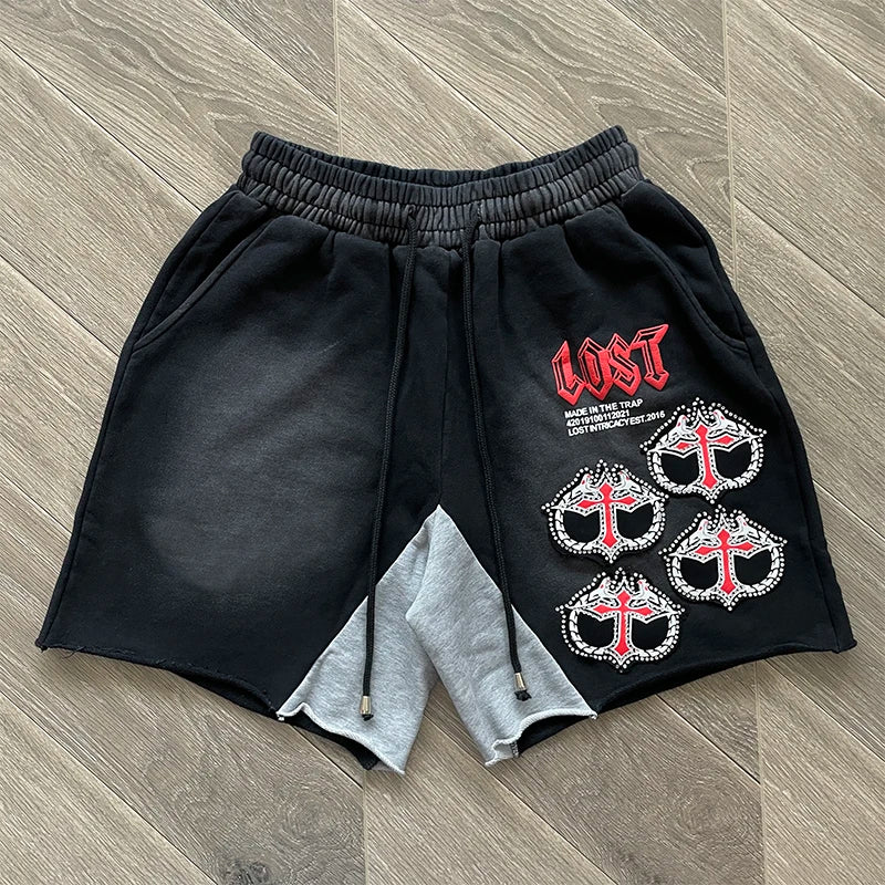 Fashion Rhinestone Mitt Shorts Hot Diamond Casual Short Sleeve