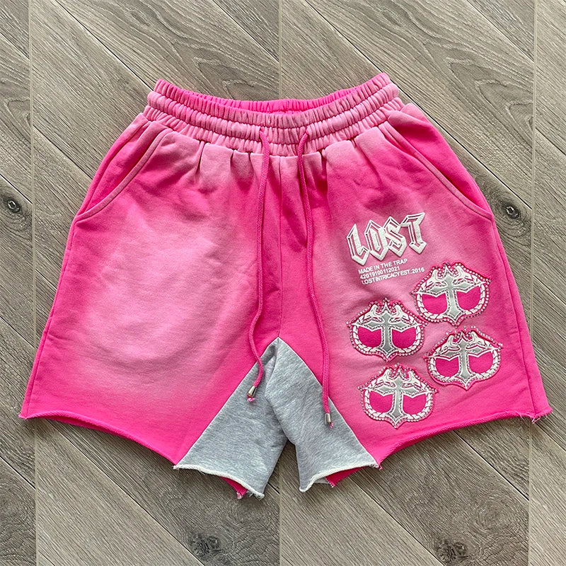 Fashion Rhinestone Mitt Shorts Hot Diamond Casual Short Sleeve