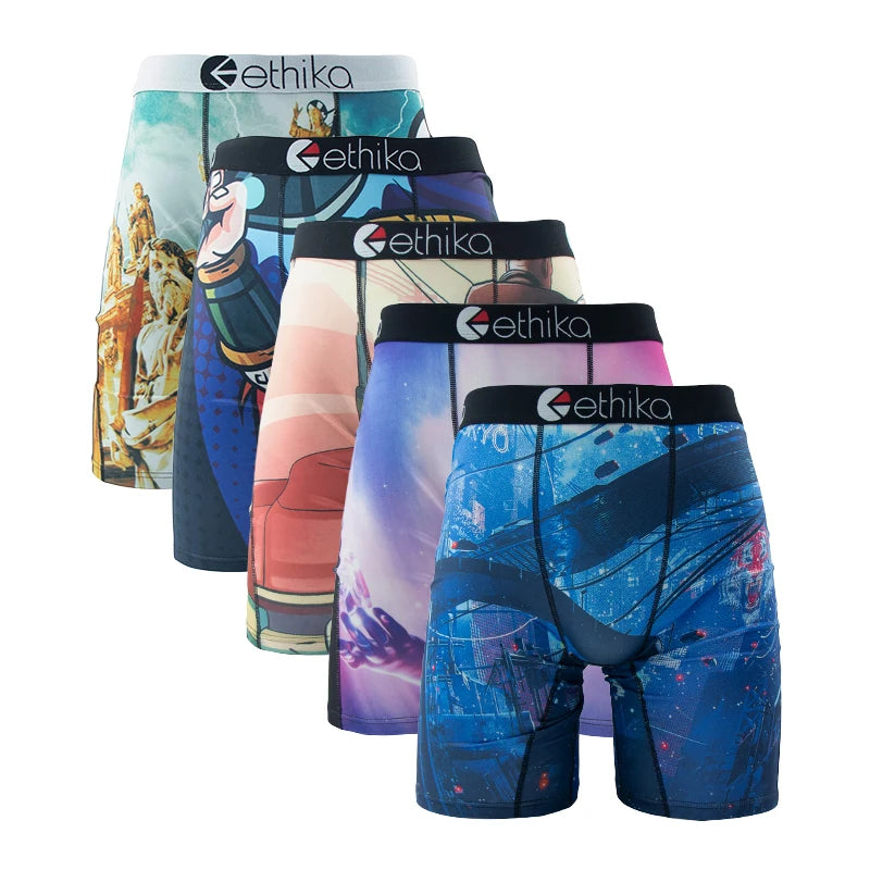 5Pcs Sexy Men Underwear Breathable Mesh Crotch Mens Underpants Boxers plus Size Printed Man Panties Men'S Boxers Briefs