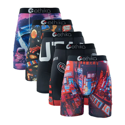 5Pcs Sexy Men Underwear Breathable Mesh Crotch Mens Underpants Boxers plus Size Printed Man Panties Men'S Boxers Briefs