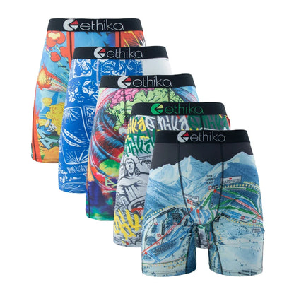 5Pcs Sexy Men Underwear Breathable Mesh Crotch Mens Underpants Boxers plus Size Printed Man Panties Men'S Boxers Briefs