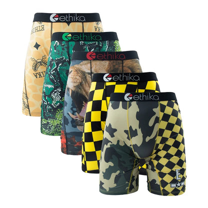 5Pcs Sexy Men Underwear Breathable Mesh Crotch Mens Underpants Boxers plus Size Printed Man Panties Men'S Boxers Briefs