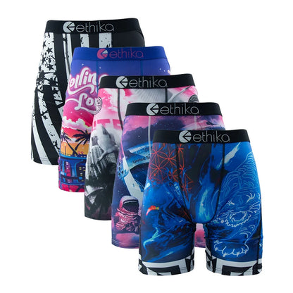 5Pcs Sexy Men Underwear Breathable Mesh Crotch Mens Underpants Boxers plus Size Printed Man Panties Men'S Boxers Briefs