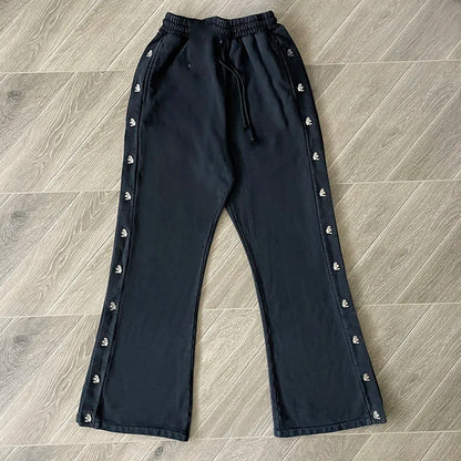 High-Quality Button-Up Casual Wide-Leg Pure Cotton Sports Pants